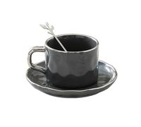 DYYEUAVT Coffee Cup Saucer Set with Spoon Gold Rimmed Household Ceramic Mug Afternoon Tea Milk(Dark Gray)