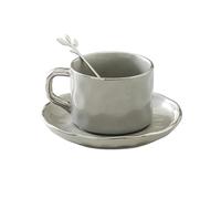 DYYEUAVT Coffee Cup Saucer Set with Spoon Gold Rimmed Household Ceramic Mug Afternoon Tea Milk(Light Gray)