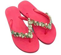 DYYEUAVT Comfortable All-match Beach Shoes Non-slip Soft Bottom Casual Flip-flops Rhinestone Chain Flat Slippers(Red,37)