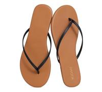 DYYEUAVT Comwarm Thong Flip Flops For Women Memory Foam Summer Beach Sandals For Vegan Leather Flat Slippers(Brown Black,37)