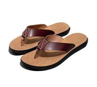DYYEUAVT Leather Flip-flops For Men Cool Beach Summer Shoes Hotel Slippers Man Big Size 47 Light Flats Luxe Men's(Red Brown,46)