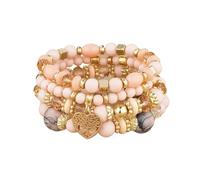DYYEUAVT Lot de 4 bracelets élastiques en forme d'arbre de vie en forme de cœur pour femme en plastique et perles de verre, taille unique, Agate