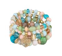 DYYEUAVT Lot de 4 bracelets élastiques en forme d'arbre de vie en forme de cœur pour femme en plastique et perles de verre, taille unique, Agate