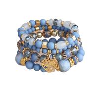 DYYEUAVT Lot de 4 bracelets élastiques en forme d'arbre de vie en forme de cœur pour femme en plastique et perles de verre, taille unique, Agate