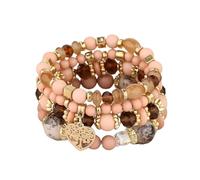 DYYEUAVT Lot de 4 bracelets élastiques en forme d'arbre de vie en forme de cœur pour femme en plastique et perles de verre, taille unique, Agate