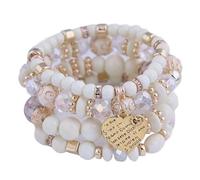 DYYEUAVT Lot de 4 bracelets élastiques pour femme avec perles de cristal et cœur, taille unique, Agate