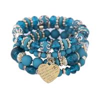 DYYEUAVT Lot de 4 bracelets élastiques pour femme avec perles de cristal et cœur, taille unique, Agate