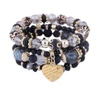 DYYEUAVT Lot de 4 bracelets élastiques pour femme avec perles de cristal et cœur, taille unique, Agate