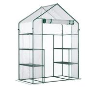 DYYEUAVT Mini serre de 56" x 29" x 77", serre de jardin, serre de jardin avec 4 étagères, porte enrouleur et couvercle résistant aux intempéries, profond