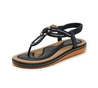 DYYEUAVT Rhinestone Flower Sandals Elastic Back Strap Slip On Flip Flops Comfortable Open Toe Casual Summer Beach Walking Shoes(Black,42)