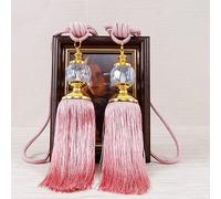 DYYEUAVT Rideau Pampille Pointe Dentelle Boule de Cristal Attaches Corde attachée Accessoires Salon Rideau Suspendu Boule Accessoires(Light Pink)