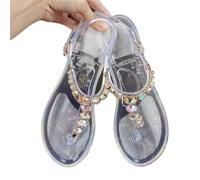 DYYEUAVT Sandales à strass for femmes, chaussures de plage en gelée, diamant transparent, plates, sandales d'extérieur for dames