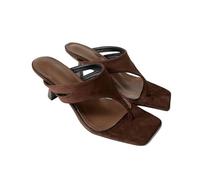DYYEUAVT Square Toe Ladies Heeled Slippers Sandals Pumps Female Summer Beach Slides Women Thin Heels Flip Flops Shoes(Brown,40)