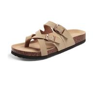 DYYEUAVT Summer Women's Slippers With Arch Support Leisure Anti-slip Slides Cork Insole Sandals With Double Adjustable Buckle(Apricot,40)
