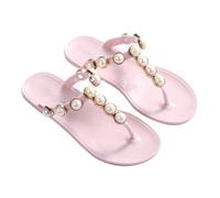 DYYEUAVT Women's Slippers And Ladies Sandals Rhenstone Flip Flops Shoes Pink Summer Crystals Slides Jewels Jelly Flat On Beach Offer(Pink,36)