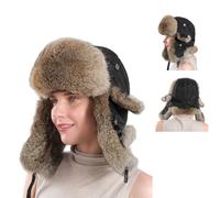 DYZYXJ 100% Fourrure de Lapin Aviator Cache-Oreilles Chapeau Coupe-Vent Hommes et Femmes Chapeau Sangles Hommes Hiver Vrai Lapin Fourrure aviateur Chapeaux (Brun Noir)