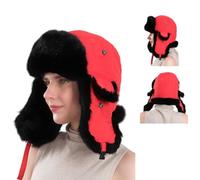 DYZYXJ 100% Fourrure de Lapin Aviator Cache-Oreilles Chapeau Coupe-Vent Hommes et Femmes Chapeau Sangles Hommes Hiver Vrai Lapin Fourrure aviateur Chapeaux (Noir Rouge)