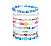Dz4329 Ensemble coloré cœur étoile polymère perles argile perle perle charme Kidcore Esthétique été plage superposition bracelets bijoux Bn0085-01e, taille unique, Plastique, Pas de gemme
