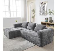 Dzaayediiy Canapé d'angle en L, canapé sectionnel, moderne, en chenille, avec accoudoirs et 3 coussins, canapé de salon, poche latérale pour télécommande, gris