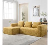 Dzaayediiy Canapé d'angle en L, canapé sectionnel, moderne, en chenille, avec accoudoirs et 3 coussins, canapé de salon, poche latérale pour télécommande, jaune