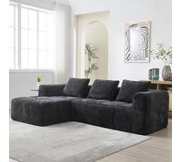 Dzaayediiy Canapé d'angle en L, canapé sectionnel, moderne, en chenille, avec accoudoirs et 3 coussins, canapé de salon, poche latérale pour télécommande, noir