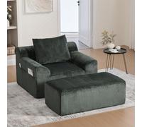 Dzaayediiy Fauteuil lounge avec étriers, rembourré sans os, fauteuil de lecture sans montage, avec poches latérales et coussins, tissu rayé, mousse haute densité, émeraude