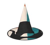 DZBDWZXH Chapeau de sorcière d'Halloween avec imprimé chat moderne du milieu du siècle pour femme, déguisement, décoration de fête d'Halloween, 1 pièce