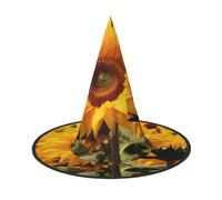 DZBDWZXH Chapeau de sorcière jaune imprimé champ de tournesol pour femme, costume de cosplay, décoration de fête d'Halloween, 1 pièce