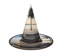 DZBDWZXH Chapeau de sorcière pour femme, motif plage paradisiaque avec hamac, cocotiers, pour déguisement, décoration de fête d'Halloween, 1 pièce