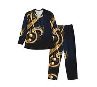 DZBDWZXH (Note de musique dorée avec étoile brillante tombée) imprimé pyjama à manches longues pour homme, Noir/blanc, M