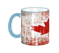 DZBDWZXH Tasses à café en céramique avec poignée bleu ciel, 325 ml, motif drapeau du Canada, tasse à café de restaurant pour café, cappuccino, thé, cacao, céréales