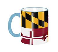 DZBDWZXH Tasses à café en céramique avec poignée bleu ciel, 325 ml, motif drapeau du Maryland, tasse à café de restaurant pour café, cappuccino, thé, cacao, céréales
