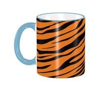 DZBDWZXH Tasses à café en céramique avec poignée bleu ciel, 325 ml, motif léopard tigre orange, tasse à café de restaurant pour café, cappuccino, thé, cacao, céréales