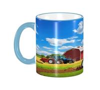 DZBDWZXH Tasses à café en céramique avec poignée bleu ciel, 325 ml, motif tracteur agricole d'entreprise, tasse à café de restaurant pour café, cappuccino, thé, cacao, céréales