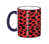 DZBDWZXH Tasses à café en céramique avec poignée bleu marine, 325 ml, motif léopard rouge, tasse à café de restaurant pour café, cappuccino, thé, cacao, céréales