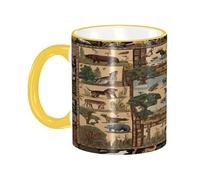 DZBDWZXH Tasses à café en céramique avec poignée jaune - 325 ml - Tasse à café de restaurant pour café, cappuccino, thé, cacao, céréales