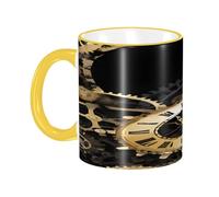 DZBDWZXH Tasses à café en céramique avec poignée jaune - 325 ml - Tasse à café imprimée pour café, cappuccino, thé, cacao, céréales
