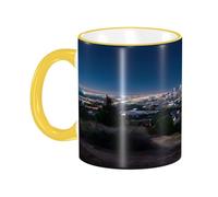 DZBDWZXH Tasses à café en céramique avec poignée jaune de 325 ml, (Los Angeles Skyline) - Tasse à café de restaurant pour café, cappuccino, thé, cacao, céréales