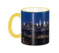 DZBDWZXH Tasses à café en céramique avec poignée jaune de 325 ml, (Los Angeles Skyline) - Tasse à café de restaurant pour café, cappuccino, thé, cacao, céréales
