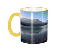 DZBDWZXH Tasses à café en céramique avec poignée jaune de 325 ml, (parc national des glaciers) - Tasse à café imprimée pour café, cappuccino, thé, cacao, céréales