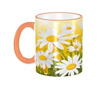 DZBDWZXH Tasses à café en céramique avec poignée orange - 325 ml - Imprimé floral d'été - Pour café, cappuccino, thé, cacao, céréales
