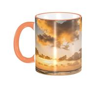 DZBDWZXH Tasses à café en céramique avec poignée orange - 325 ml - Motif palmier hawaïen - Pour café, cappuccino, thé, cacao, céréales