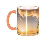DZBDWZXH Tasses à café en céramique avec poignée orange - 325 ml - Motif palmier hawaïen - Pour café, cappuccino, thé, cacao, céréales