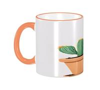 DZBDWZXH Tasses à café en céramique avec poignée orange - 325 ml - Motif plante - Tasse à café de restaurant pour café, cappuccino, thé, cacao, céréales