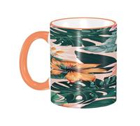 DZBDWZXH Tasses à café en céramique avec poignée orange - 325 ml - Motif tropical d'été hawaïen - Feuilles de palmier - Pour café, cappuccino, thé, cacao, céréales