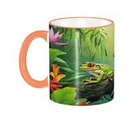 DZBDWZXH Tasses à café en céramique avec poignée orange 325 ml (nombreuses grenouilles chantent sur les branches, l'été, les papillons, le lac) - Tasse à café imprimée pour café, cappuccino, thé