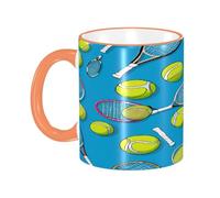 DZBDWZXH Tasses à café en céramique avec poignée orange - 325 ml - Raquettes de tennis amusantes et balles de tennis - Tasse à café pour restaurant, café, cappuccino, thé, cacao, céréales