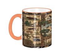 DZBDWZXH Tasses à café en céramique avec poignée orange - 325 ml - Tasse à café imprimée pour café, cappuccino, thé, cacao, céréales