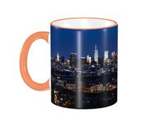DZBDWZXH Tasses à café en céramique avec poignée orange de 325 ml, motif de Los Angeles Skyline, tasse à café de restaurant pour café, cappuccino, thé, cacao, céréales