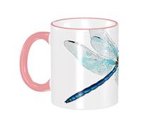 DZBDWZXH Tasses à café en céramique avec poignée rose - 325 ml - Imprimé libellule - Tasse à café de restaurant pour café, cappuccino, thé, cacao, céréales